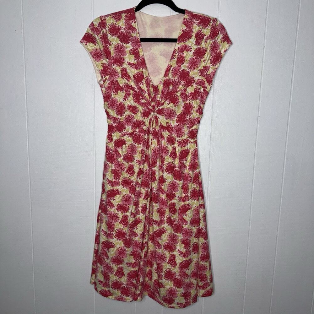 Garnet Hill Women’s Garden Party Knit Dress Pink Floral Burst Twist Front Size 2